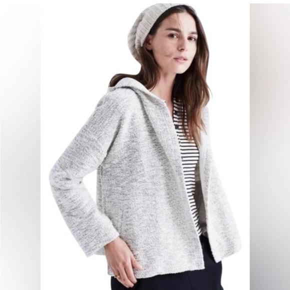 Madewell Cotton Textured Hooded Open Front Sweater Jacket | Size M - Picture 2 of 7